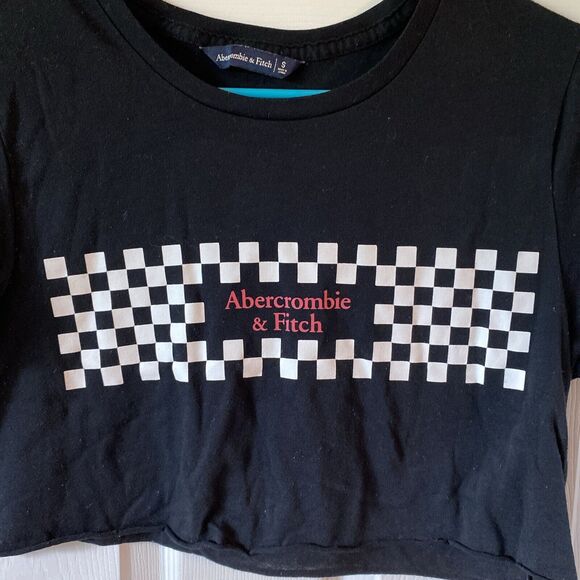 Abercrombie & Fitch Crop Top Women’s Size Small Short Sleeve Checked Graphic - Picture 3 of 10